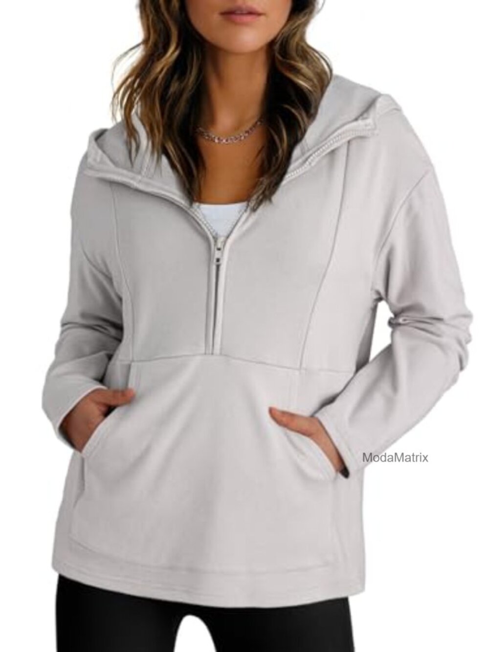 Women's Soft Fleece Half Zip Pullover Hoodie Oversized Long Sleeve Kangaroo